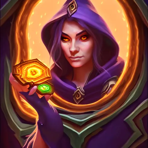 Image similar to Portrait of a sorceress, Hearthstone official trending art, exagerated accurate details, trending on MasterpieceStation in category 'Perfect identical eyes'