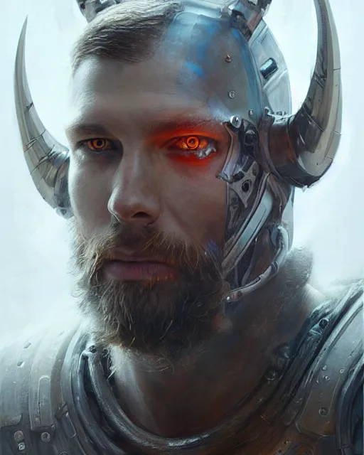 Image similar to portrait of a viking cyborg at clapham south tube station, real life skin, intricate, highly detailed, artstation, concept art, smooth, sharp focus, art by artgerm and greg rutkowski