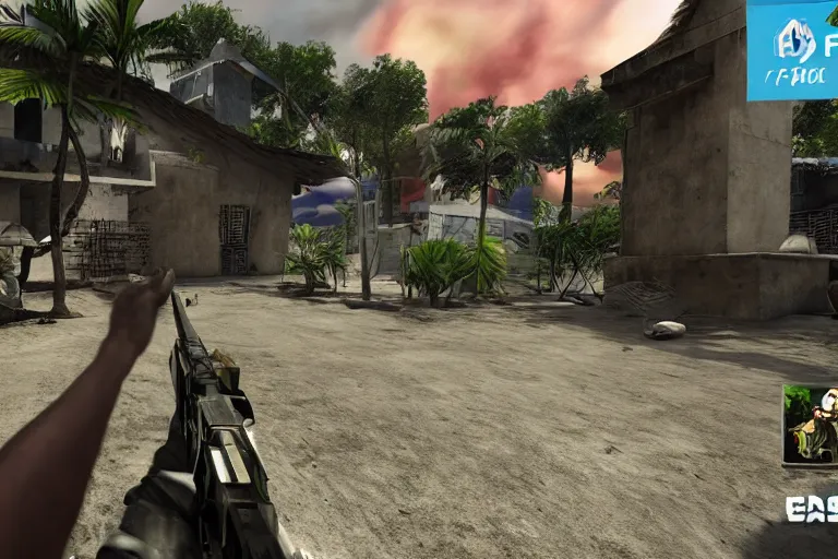 Image similar to Combat in an FPS set in the Philippines, gameplay screenshot, first-person POV