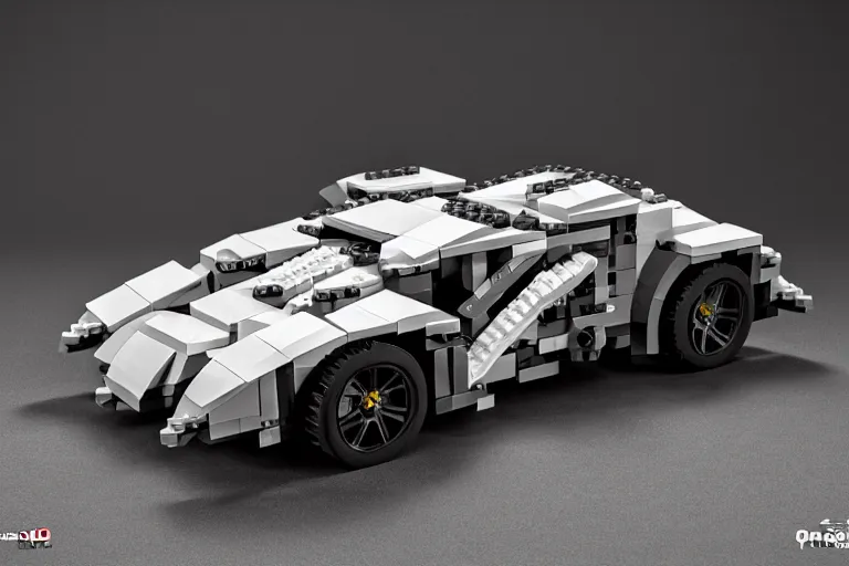 Prompt: the lego batmobile is standing ina cave. highly detailed. intricate. mist. octane render. rim light. photoreal. 8 k. monochrome. cinematic.