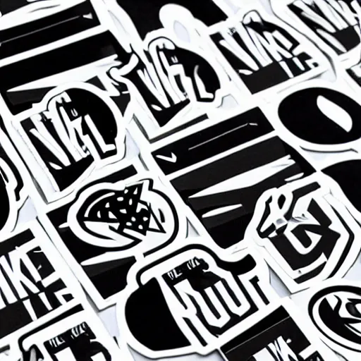 Image similar to black on white nike graphic design stickers in style of david rudnick, eric hu, y 2 k, brutalism