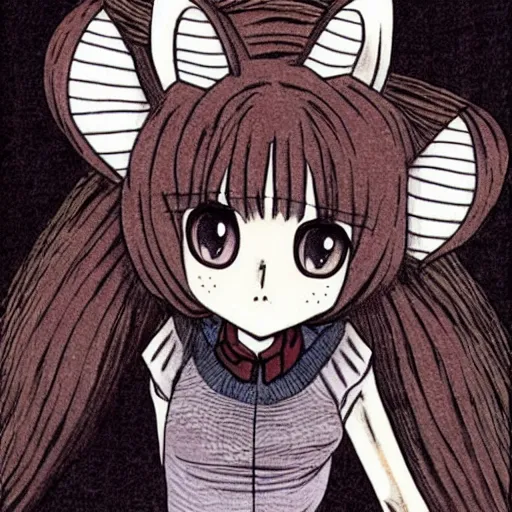 Image similar to a manga cat, anime, drawn by Junji Ito