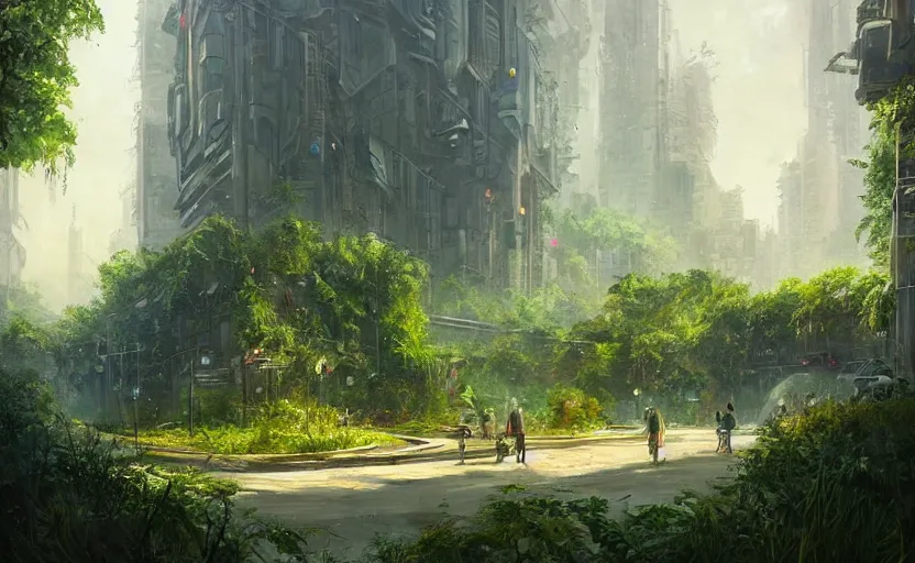 Solarpunk- Welcome to the club  Fantasy landscape, City painting