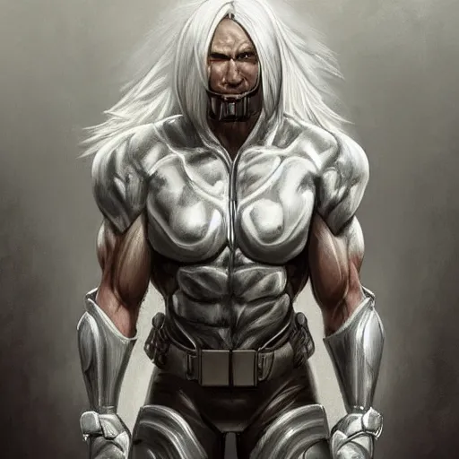 Image similar to a musclebound anthropomorphized horse with a magnificently muscular physique wearing a tight kevlar battle outfit while protecting a facility, long white hair, equine, anthro art, furaffinity, highly detailed, digital painting, artstation, sharp focus, concept art, illustration, art by artgerm, greg rutkowski, wlop