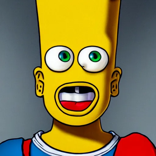 Image similar to stunning award winning hyperrealistic hdr 8 k highly detailed portrait photo of bart simpson as a real human