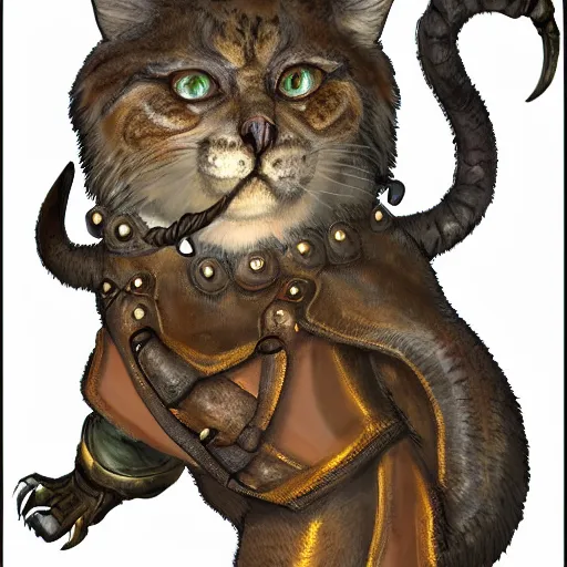 Prompt: d & d style, upper body portrait, tabaxi male, wearing studded leather