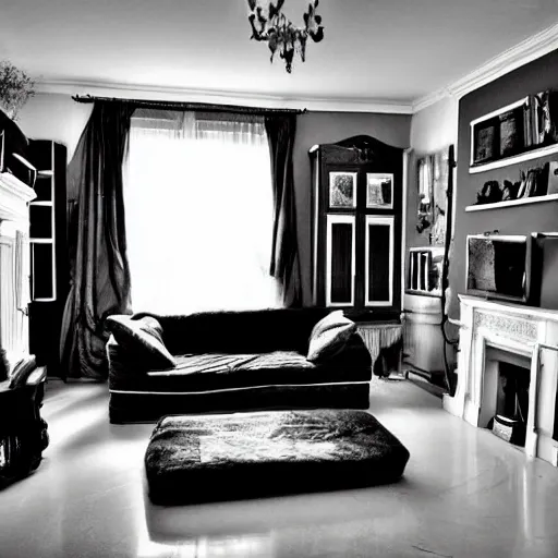 Image similar to ! dream old poor living room black and white photo