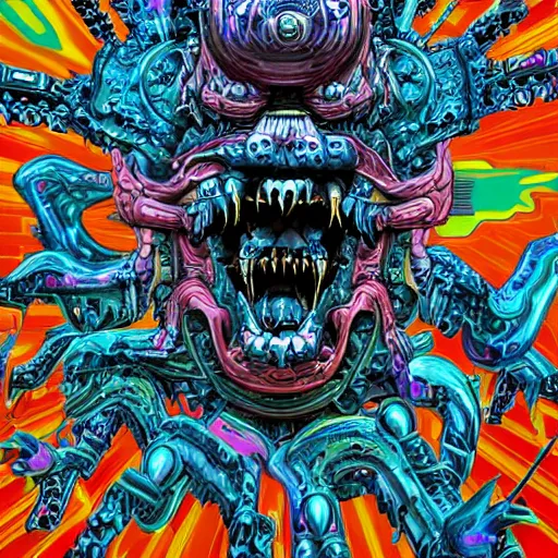 Prompt: hyper-maximalist overdetailed comic monster by beastwreckstuff and jimbo phillips. Cosmic horror infused retrofuturist style. Hyperdetailed high resolution Render by binx.ly in discodiffusion. Dreamlike polished render by machine.delusions. Sharp focus.