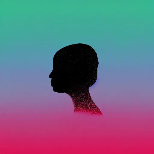 Prompt: inky chemical reaction diffusion pattern forming the silhouette of a woman as an album cover, pastel palette silhouette