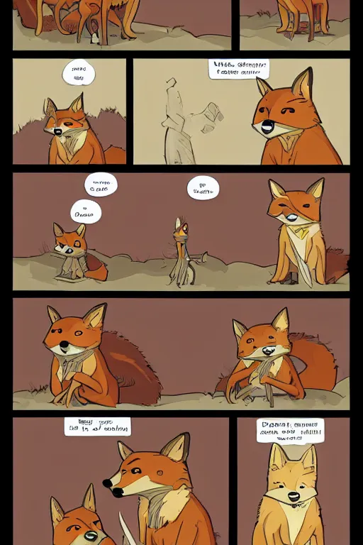 Prompt: a graphic novel comic about medival anthropomorphic foxes, by mike holmes, webcomic