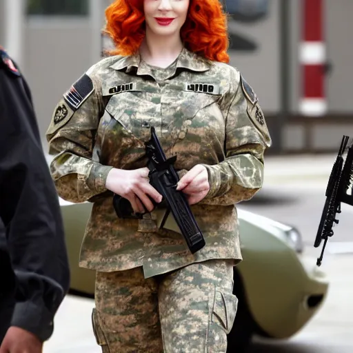 Image similar to Christina Hendricks as Army commander, special forces,