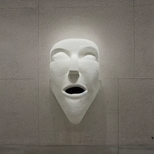 Prompt: by cerith wyn evans placid. a computer art of a large granite boulder carved to resemble a human face. the nose is slightly upturned, & the eyes & mouth are closed.