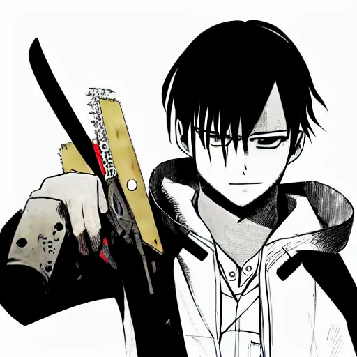 Image similar to levi ackerman in style of chainsaw man