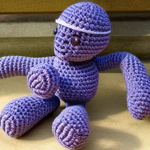 Prompt: amigurumi crocheted toy of rodin's thinker