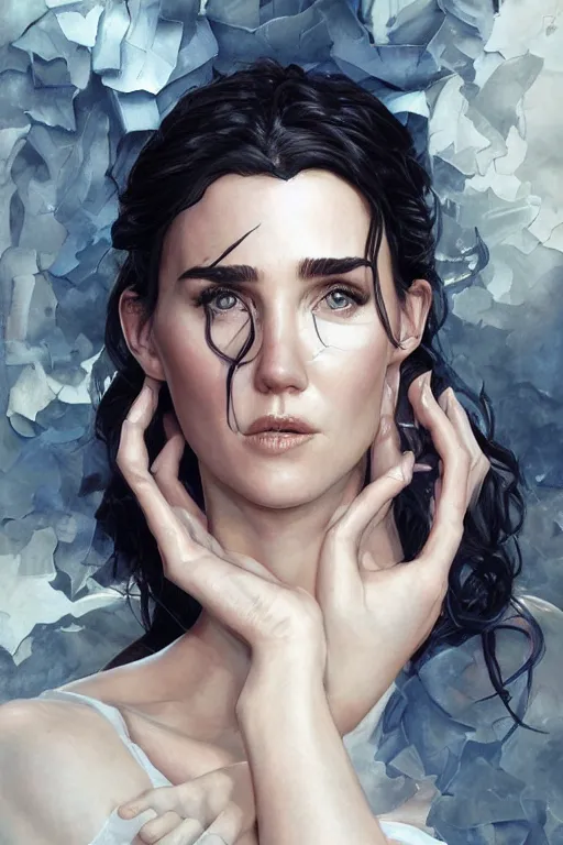 Prompt: portrait of Jennifer Connelly by artgerm and Craig Mullins, James Jean, Andrey Ryabovichev, Mark Simonetti and Peter Morbacher 16k