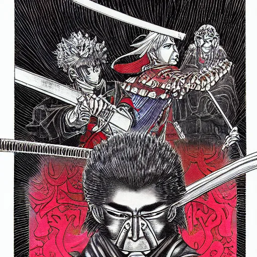 Image similar to Samurai by Kentaro Miura, psychedelic