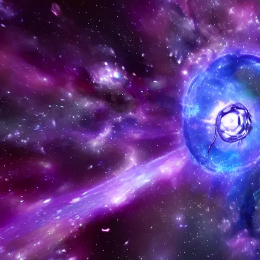 Image similar to nautiloid in space, unreal engine, nebula colours purple