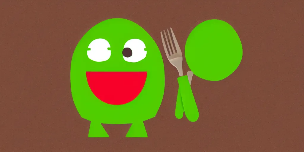 Image similar to cute smiling avocado robot with cute eyes and forks instead of arms, logo style