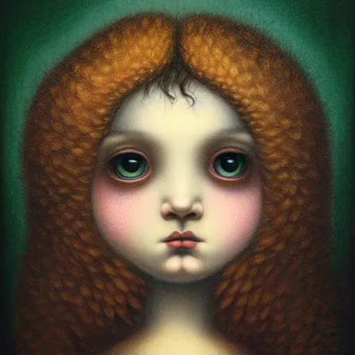 Image similar to beautiful portrait of a fluffy moth in the style of Mark Ryden, detailed, trending on Artstation