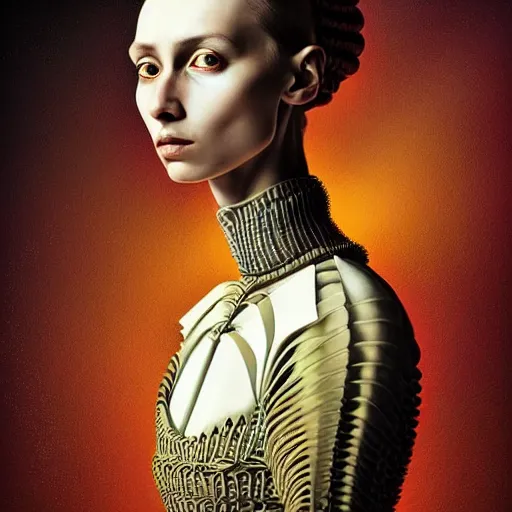 Image similar to Colour Caravaggio and Dune by denis villeneuve style Photography of Highly detailed beautiful Woman with 1000 years detailed face and wearing detailed Ukrainian folk costume designed by Taras Shevchenko also wearing highly detailed retrofuturistic sci-fi Neural interface designed by Josan Gonzalez. Many details In style of Josan Gonzalez and Mike Winkelmann and andgreg rutkowski and alphonse muchaand and Caspar David Friedrich and Stephen Hickman and James Gurney and Hiromasa Ogura. Rendered in Blender and Octane Render volumetric natural light