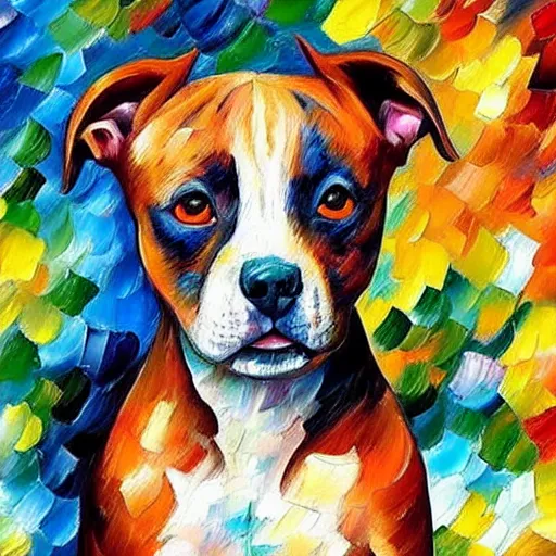 Prompt: painting of a mini pit bull by Leonid Afremov