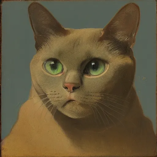 Prompt: “A portrait painting of a burmese cat by Rembrandt van Rijn”