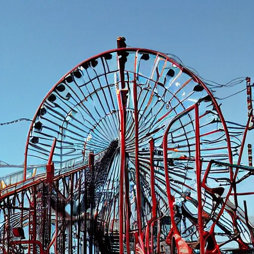 Image similar to death enjoying riding a roller coaster, coney island, digital photography, highly detailed,