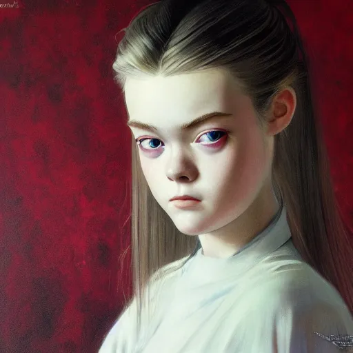 Prompt: ultra realistic portrait painting of elle fanning in spirited away, art by frank frazetta, 4 k, ultra realistic, highly detailed, epic lighting