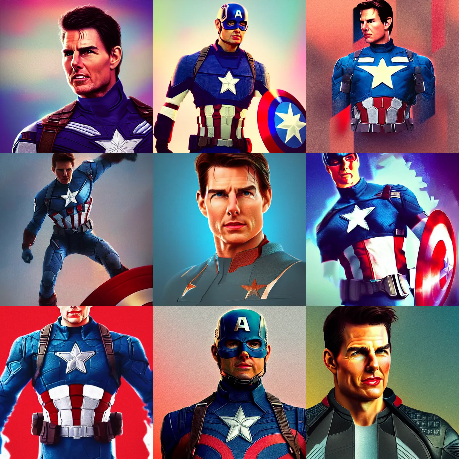 Prompt: a beautiful rendering of tom cruise as captain america by Beeple and nick silva, trending on artstation, instagram