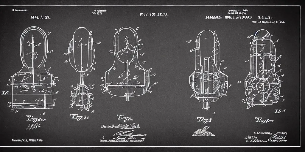 Prompt: nikolas tesla patent drawing style