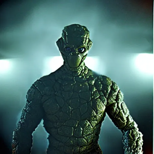 Image similar to thing from fantastic four as a soldier, still from the movie universal soldier, fog, dramatic lighting