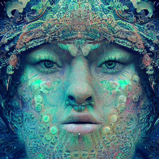 Image similar to wonderful princess of fractals and patterns, beautiful face, hyper detailed, background intricate and detailed, ornate 8 k gorgeous intricate detailed, octane render, psychedelic