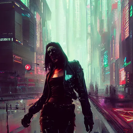 Cyberpunk girl in city - backiee