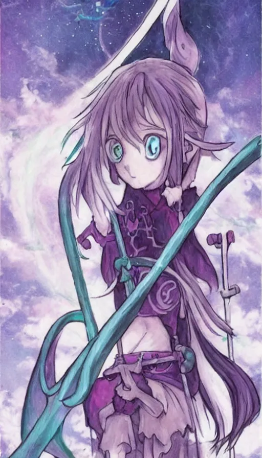 Image similar to a beautiful link drawing of the being death as a cute anime girl with a giant scythe from a studio ghibli film inspired by the death tarot card, dark vibes, pastel colors, cosmic,