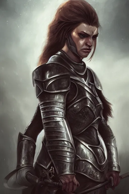 Image similar to half - length portrait of an angry female knight. wrath, revenge, emotions. fantasy, digital painting, hd, detailed.