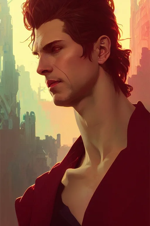 Prompt: a portrait of gambit, fantasy, sharp focus, intricate, elegant, digital painting, artstation, matte, highly detailed, concept art, illustration, ambient lighting, art by ilya kuvshinov, artgerm, alphonse mucha, and greg rutkowski