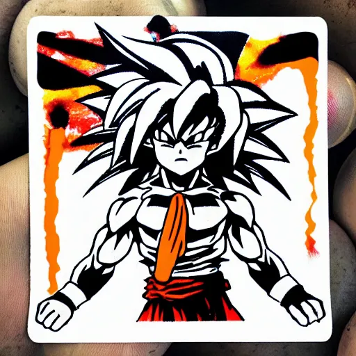 Image similar to die cut sticker, goku with a strawhat, splatter paint