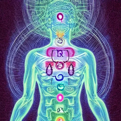 Prompt: a sketch of the chakras of the human body.