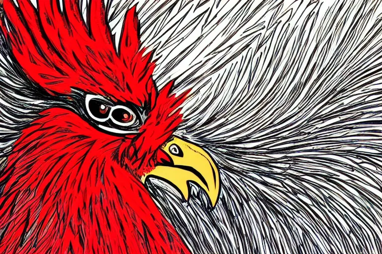 Prompt: illustration of an angry rooster, by willian santiago, intricate, detailed, sharp focus, lively colors, portrait