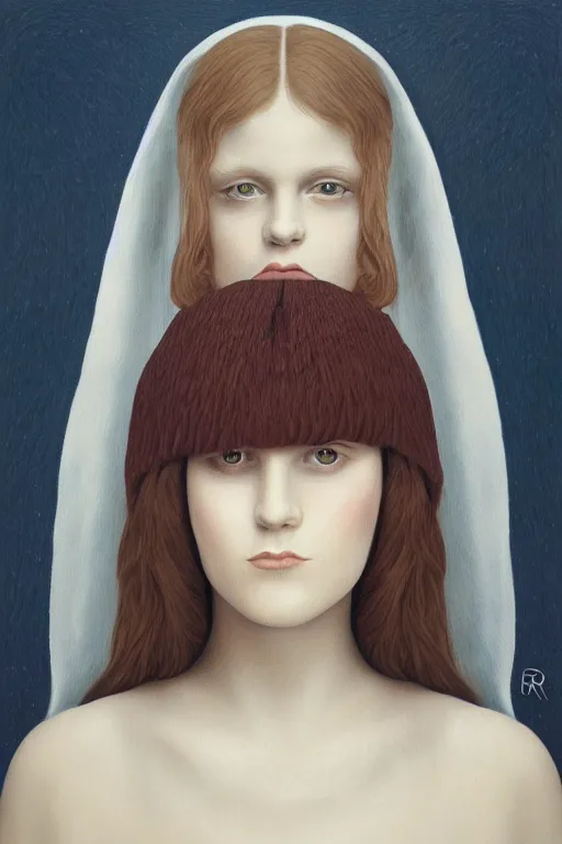 Image similar to portrait of beautiful young gothic maiden, readhead, highly detailed, artstation, illustration, art by rene magritte