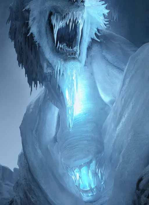 Image similar to portrait of a ice beast, dramatic lighting, cinematic, establishing shot, extremly high detail, photo realistic, cinematic lighting, post processed, concept art, artstation, matte painting, style by eddie mendoza, raphael lacoste, alex ross