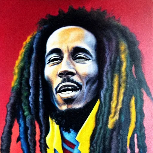 Prompt: Bob Marley, black velvet painting, deep colors, high details, photrealistic, trending on artstation, deviant art,