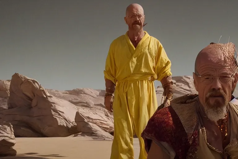 Prompt: cinematic still of Walter White in Aladdin (1992), XF IQ4, f/1.4, ISO 200, 1/160s, 8K, RAW, dramatic lighting, symmetrical balance, in-frame