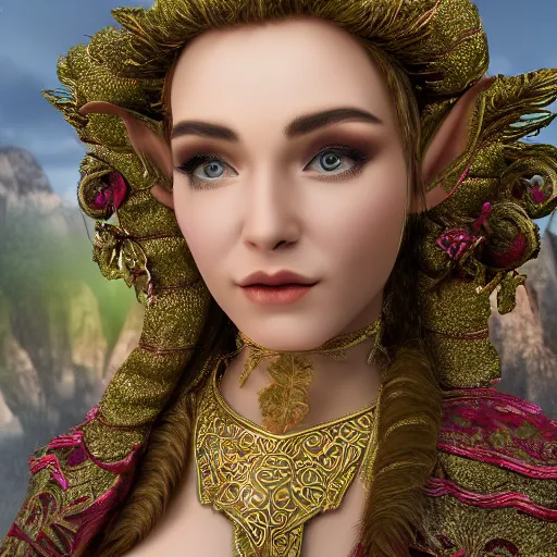 Prompt: beautiful elf with ornate robes, highly detailed, 8k, HDR, smooth, sharp focus, hyper realistic, high resolution
