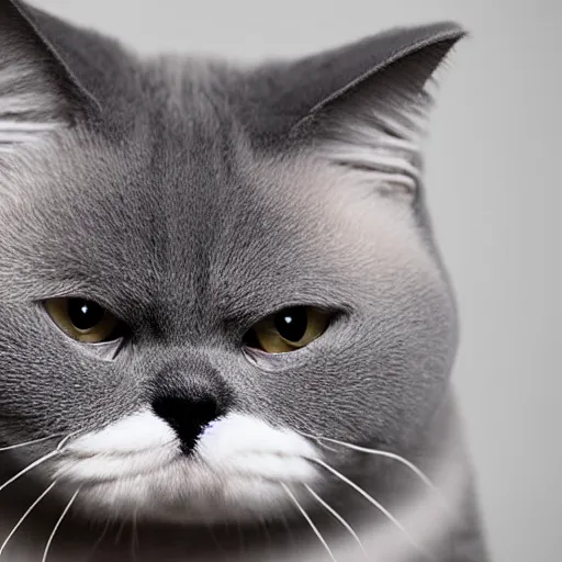 Prompt: exotic shorthair cat, solid grey, photograph