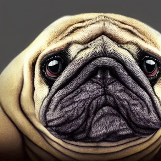 Image similar to A tardigrade with the eyes and mouth of a pug, national geographic-file-photograph, paywall-content, premium-award-winning, trending on artstation