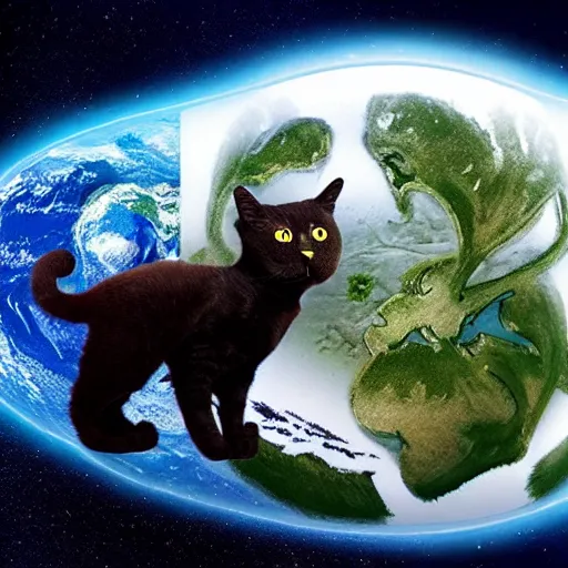 Prompt: giant cat eating the earth