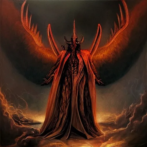 Image similar to “ lucifer the dark prince of hell, hyperrealistic, epic ”