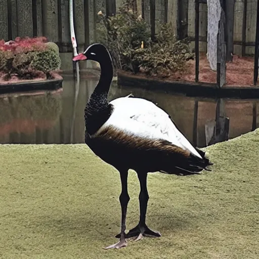 Prompt: photo of a hybrid between a samurai and a goose