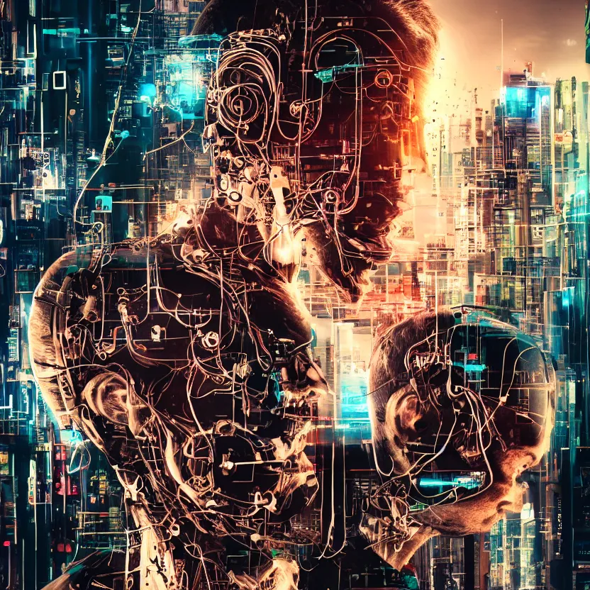 Image similar to Beautiful Photo of Arduino Uno in the man robot's head. Cyberpunk. splatterpunk. 4K